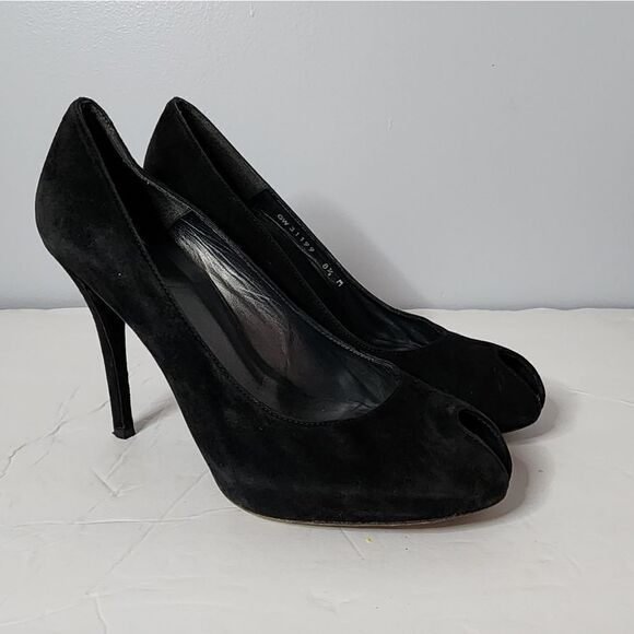 Stewart Weitzman black open toe heels women's size 8.5 velvety - Picture 1 of 5